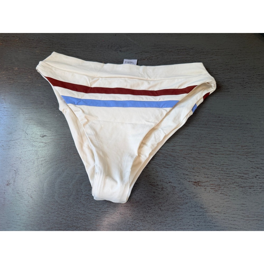 L*Space Bitsy Cut Striped Bikini Bottoms Off White Burgundy Blue BTM218 M